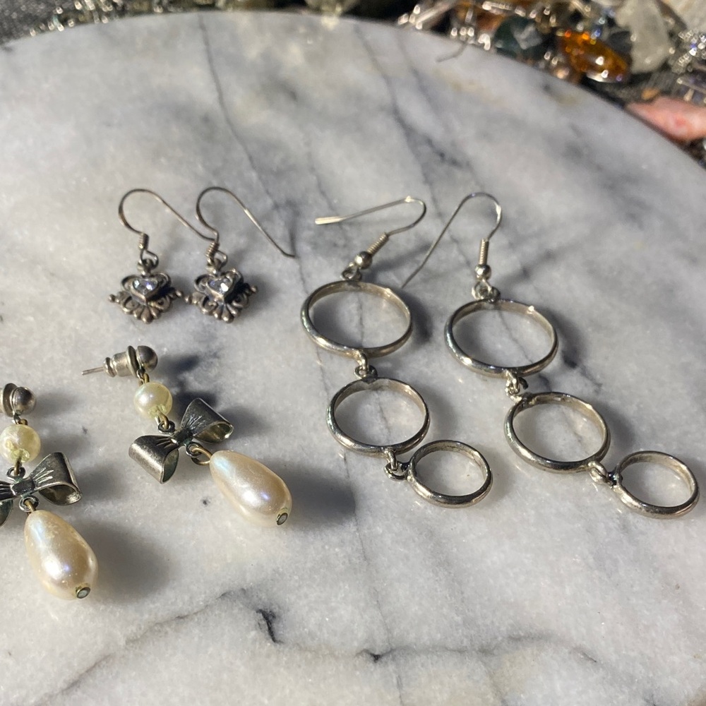 Elegant Silver and Pearl Trio Earrings Set